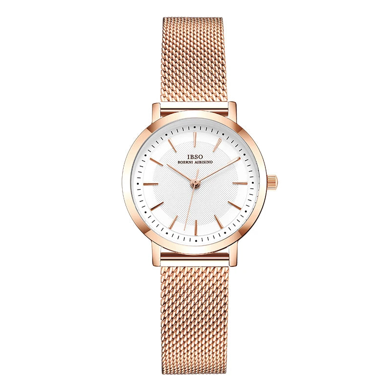 IBSO Japan Quartz Movement Elegant Style Women's WristWatched Ladies Stainless Steel Mesh Rose Gold Waterproof Watches For Women