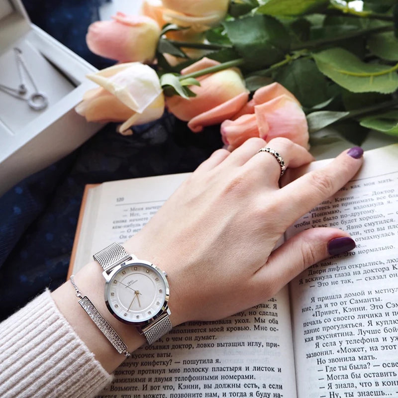 IBSO 2026 Women's Quartz Watch Set Crystal Bracelet Necklace Watch Sets Female Jewelry Set Silver Set Watch Valentine's Day Gift