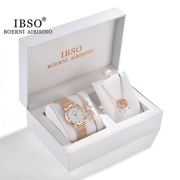 Ibso women watch gift set crystal design bracelet necklace watch sets female jewelry set fashion silver set watch lady's gift