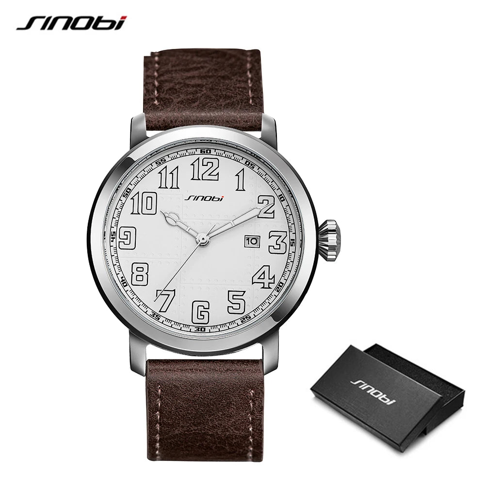 Sinobi Genuine Leather Watch Men's Watch Fashion Simple Japan Imported Movement Sports Military Watches Male Wristwatches reloj