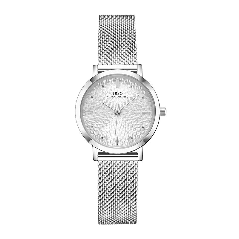 IBSO Women Bracelet Watch Fashion Geneva Designer Japan Quartz Sliver Stainless Steel Female Gift Wristwatches Relogio Feminino