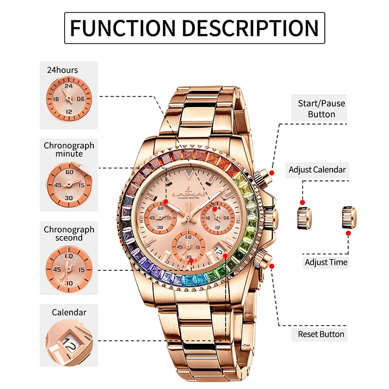 IBSO Luxury Top Brand Men/Women's Luminous Wristwatches Rainbow Diamonds Dial 30 Meters Water Resistant Women Quartz Watch Gifts