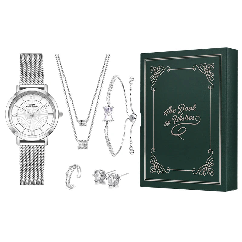 IBSO Silver Retro Watch Set Gift For Women Brand New United Copper Jewelry Japanese Movement Water Resistant Watch Ladies 2021