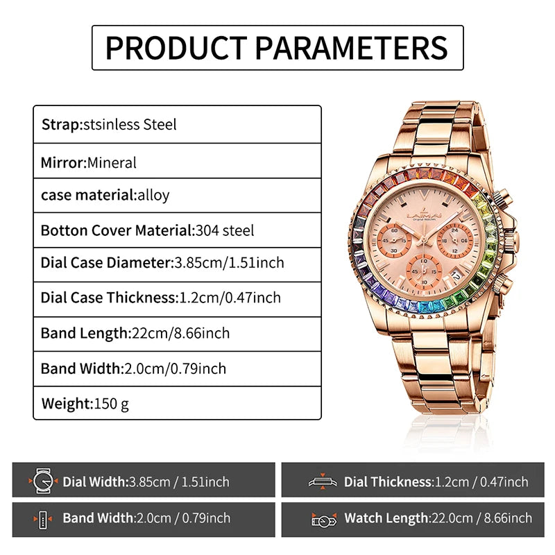 IBSO Luxury Top Brand Men/Women's Luminous Wristwatches Rainbow Diamonds Dial 30 Meters Water Resistant Women Quartz Watch Gifts