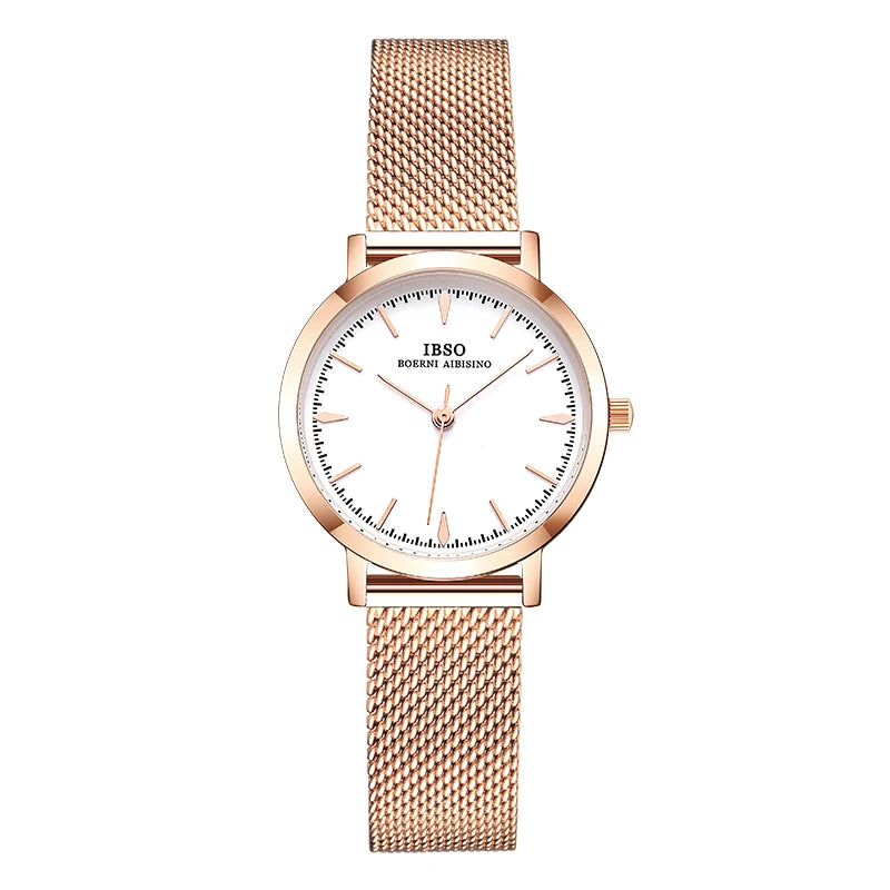 IBSO Japan Quartz Movement Elegant Style Women's WristWatched Ladies Stainless Steel Mesh Rose Gold Waterproof Watches For Women