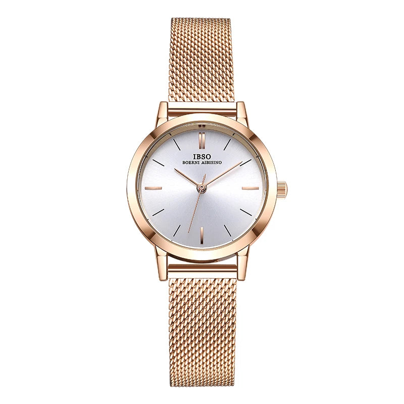 IBSO Japan Quartz Movement Elegant Style Women's WristWatched Ladies Stainless Steel Mesh Rose Gold Waterproof Watches For Women
