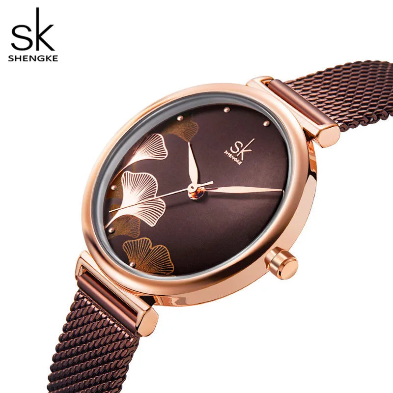 Shengke Originale Design Woman Watches Fashion Lucky Clover Fashion Women's Quartz Wristwatches Top Luxury Elengent Female Clock