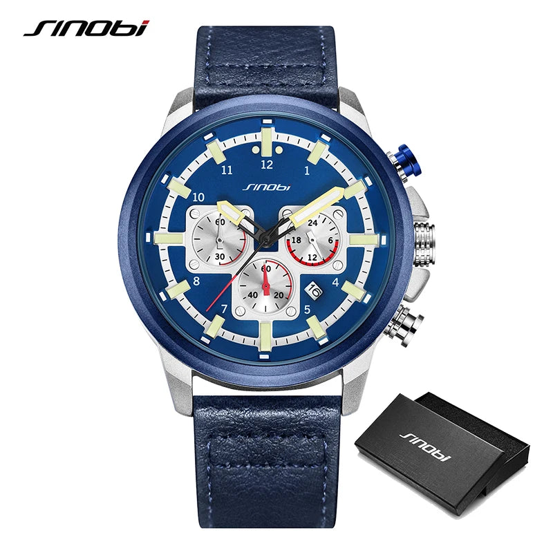 SINOBI New Luxury Brand Men Analog Leather Sports Watches Men's Army Military Watch Male Date Quartz Clock Relogio Masculino