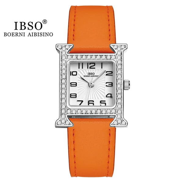 Ibso 2026 new luxury women rectangle watches japanese quartz movement ultra thin 3atm waterproof full diamond genuine leather