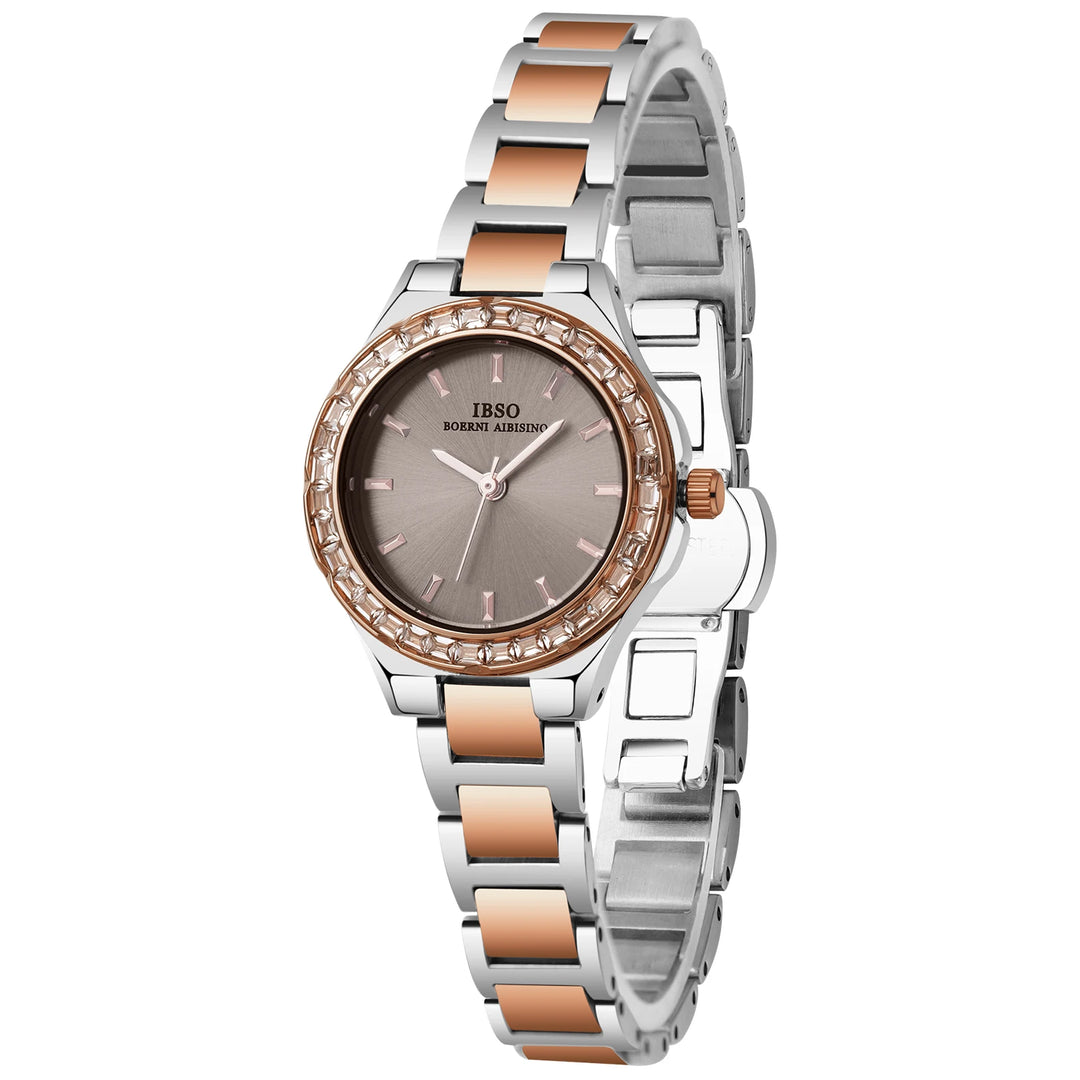 IBSO Small Round Cute Quartz Watch Stainless Steel Strap 3ATM Waterproof Women Luxury Watch S1081L