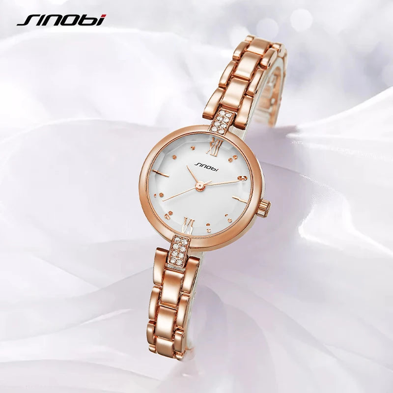 SINOBI Luxury Quartz Watch for Ladies Waterproof Luminous Stainless Steel Women Watches Elegant Dress WristWatch Top Gift Clock