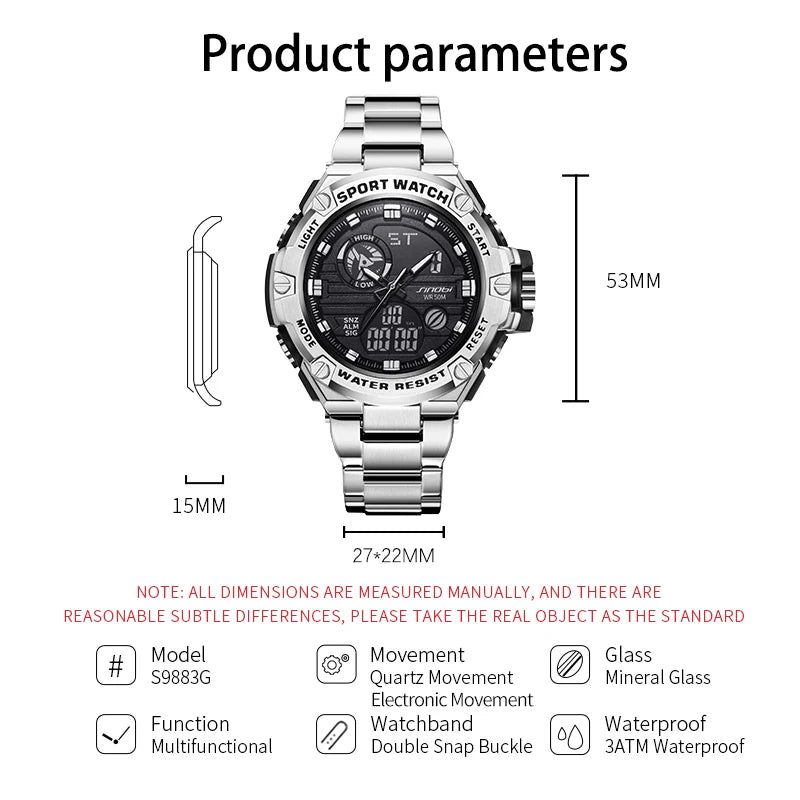 SINOBI Digital Men Military Watch 50m Waterproof Wristwatch LED Quartz Clock Sport Watch Gifts Watches Men Relogios Masculino