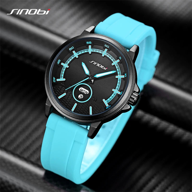 SINOBI New Design Men's Watches Fashion Man's Sports Quartz Watch Calendar Week Display Best Gifts Clock Top Brand Wristwatches