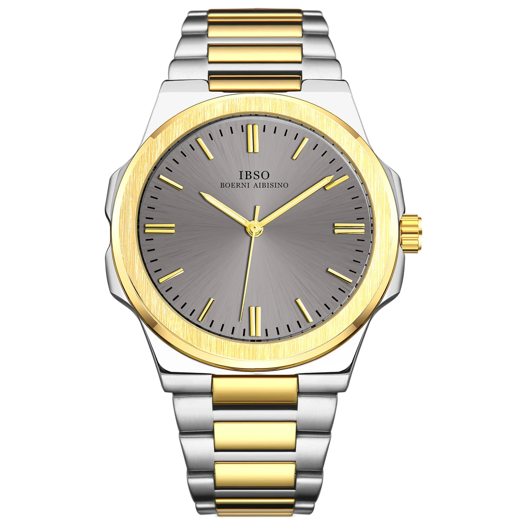 IBSO 2026 New Men Luxury Quartz Watch Brass Steel Case Stainless Steel Strap 3ATM Waterproof Japan Quartz Movement S1128G