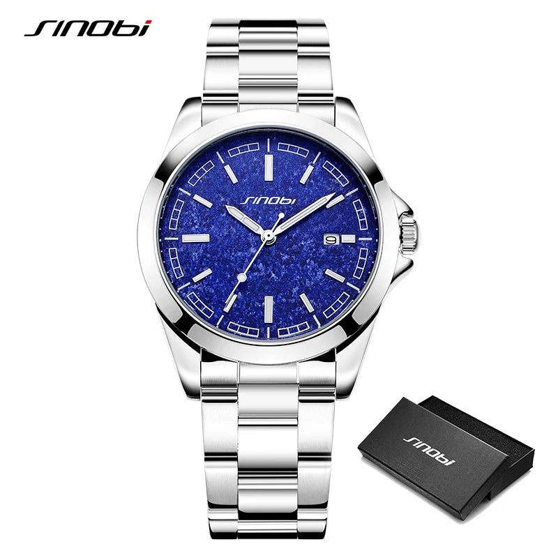 SINOBI High Quality Men's Quartz Watches Original Design Man's Casual Wristwatches Calendar Stainless Steel Male Clock Best Gift