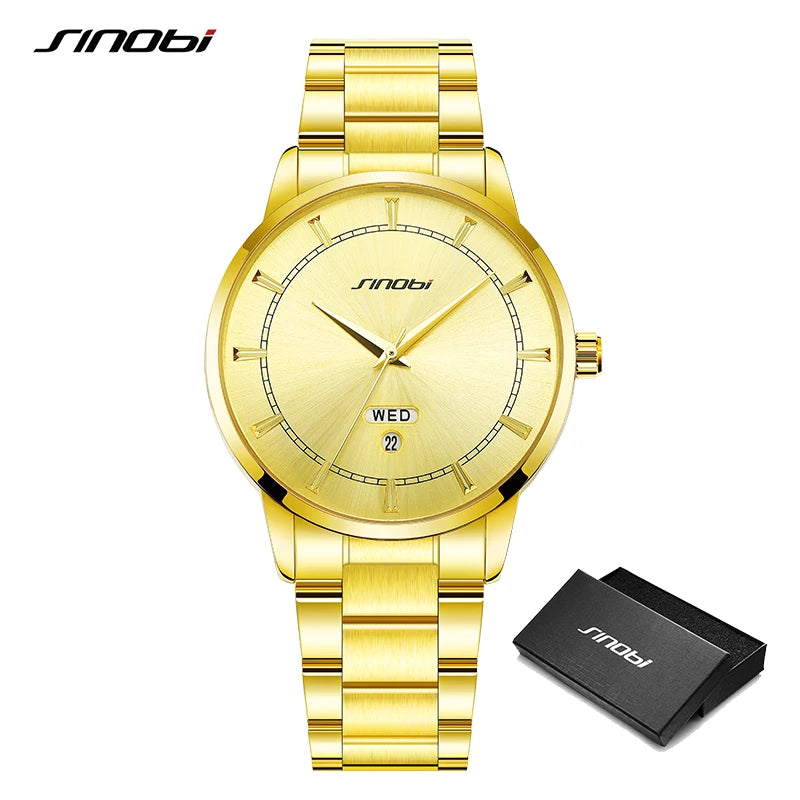 SINOBI Stainless Steel Mens Quartz Watches Top Brand Man's Wristwatches Original Design Male Best Gifts Clock