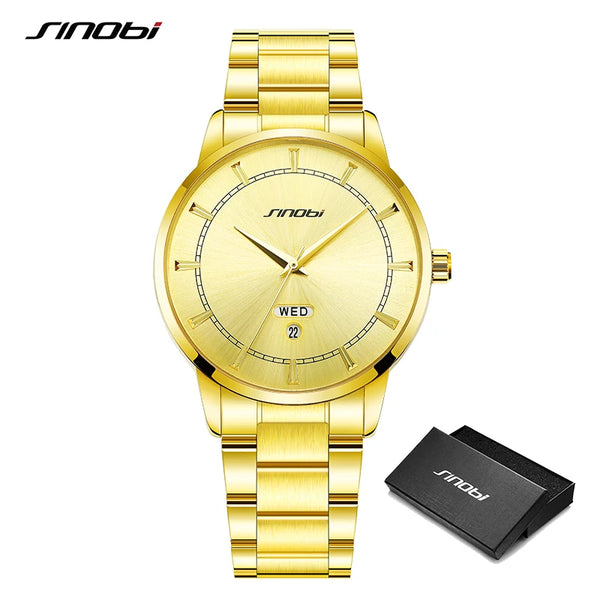 Sinobi stainless steel mens quartz watches top brand man's wristwatches original design male best gifts clock