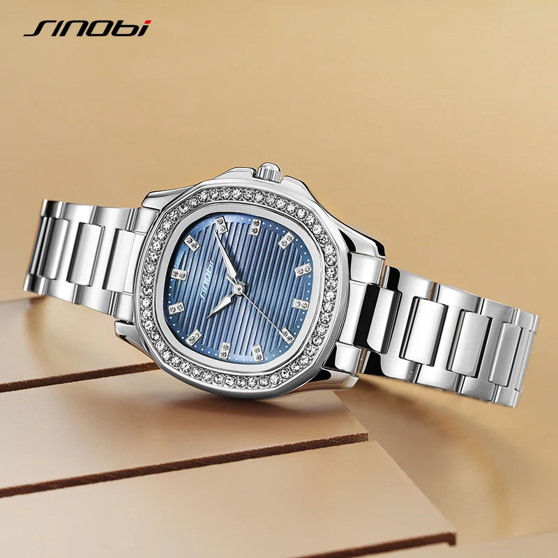 SINOBI Elegant Wrist Watches For Women Stainless Steel Female Watch Diamond Watches Woman's Quartz Watch Ladies Gifts Clock
