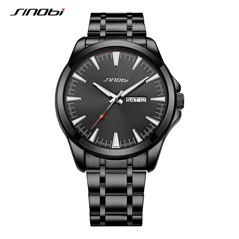 SINOBI Men’s Watches Top Brand Luxury Chronograph Quartz Men Watch Waterproof Sport Wrist Watch Men Stainless Steel Male Clock