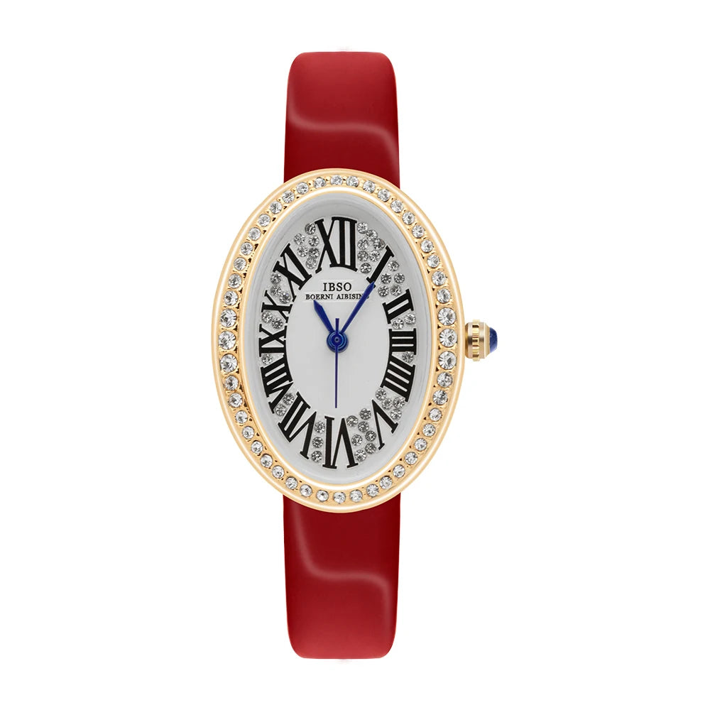 IBSO New Oval Dial Zircon Luxury Women Quartz Watches Simple Stainless Steel Strap 3ATM Waterproof Watch Ladies Free Shipping