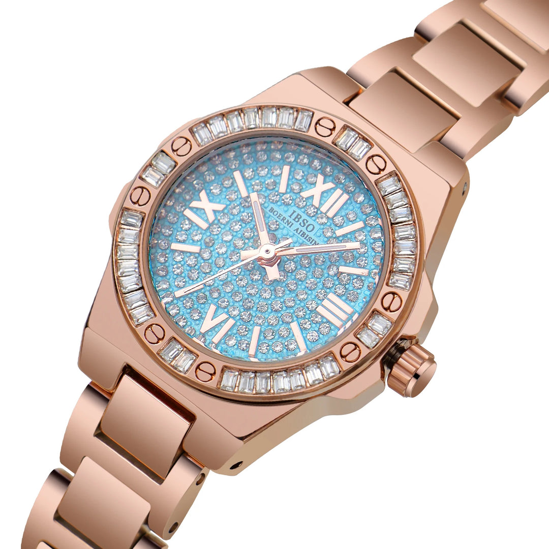 IBSO 2026 Women Luxury Quartz Watches Stainless Steel Strap 3ATM Waterproof Zircon Dial Elegant Lady Clock S1161L