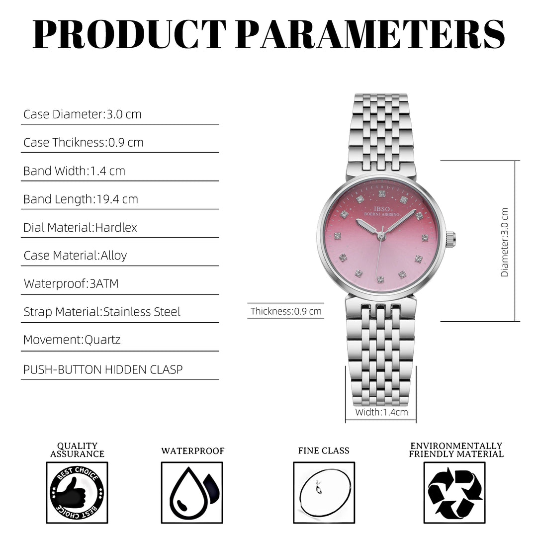 IBSO New Arrival 2026 Gradient Color Dial Stainless Steel Strap Luminous Hands 3ATM Waterproof Japan Movement