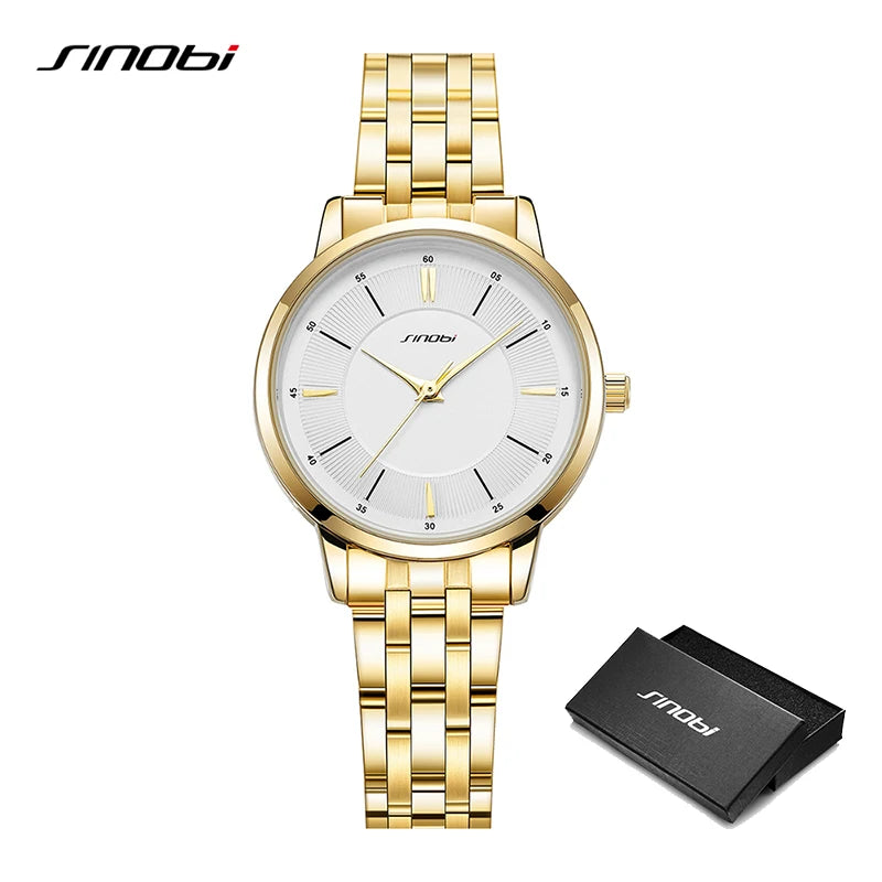 SINOBI Fashion Women's Watches Casual Stainless Steel Woman Quartz Wristwatches Elegant Dresses Best Clock for Female Waterproof