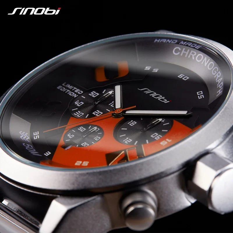 SINOBI Men Sports Watches  Waterproof Black Dial Males Chronograph Quartz Wrist Watch 2017 New Fast Furious Relogio Masculino