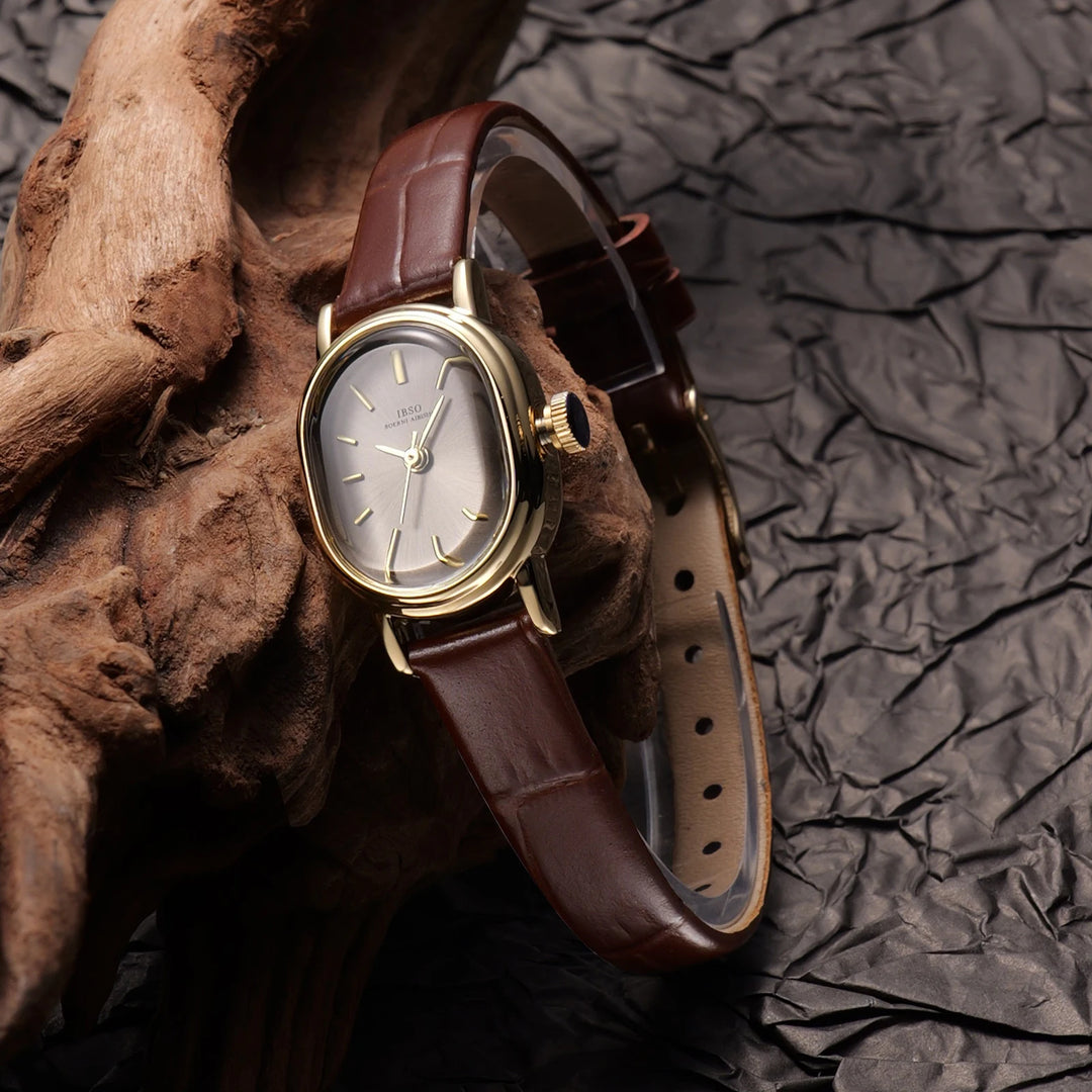 IBSO 2025 New Small Women Quartz Watches Ladies Wristwatches Genuine Leather Strap Stainless Steel Back Case Hook Buckle Watch