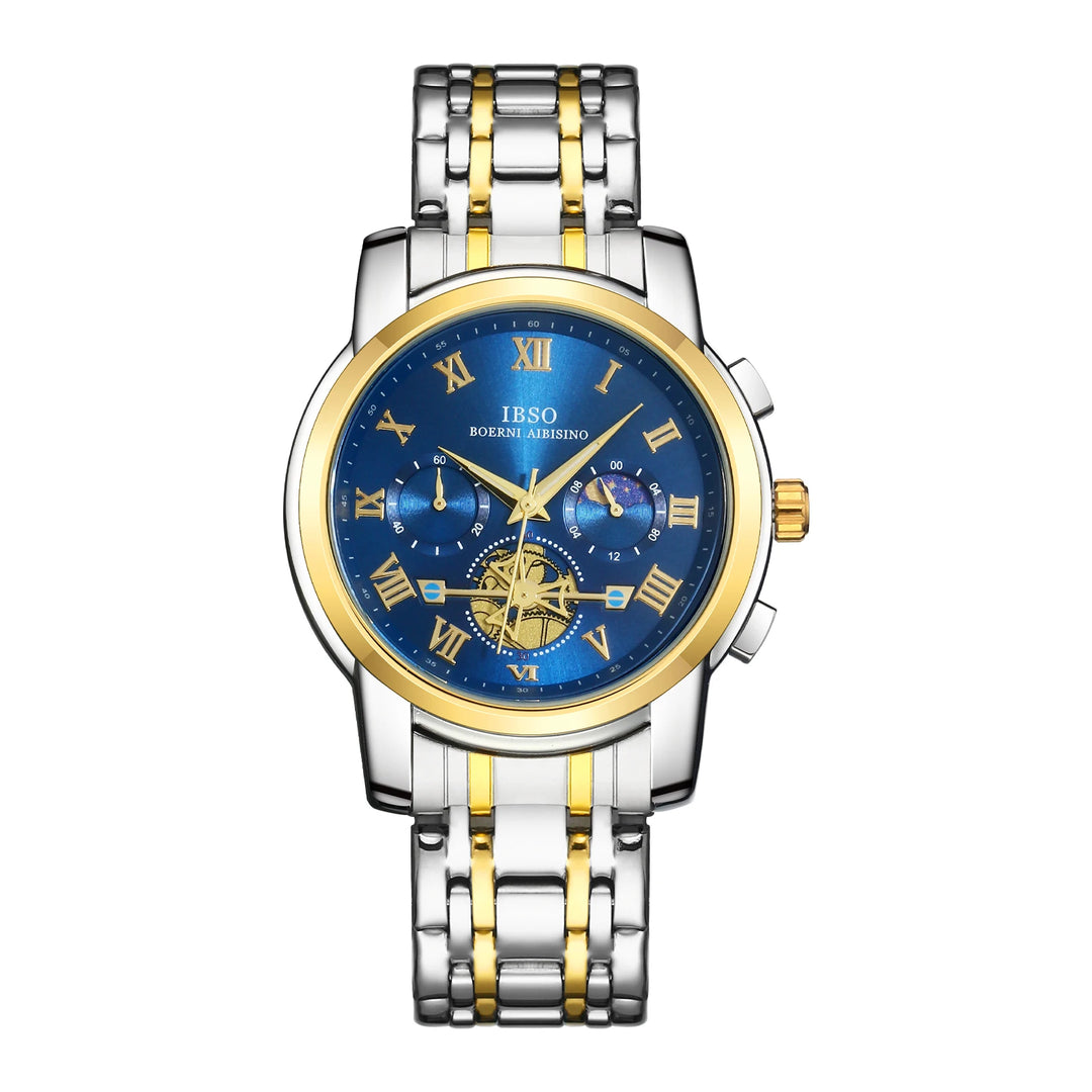 IBSO New 2026 Luxury Quartz Watch Multifunctional Watch 3ATM Waterproof Stop Calendar Solid Stainless Steel Strap Moon Phase