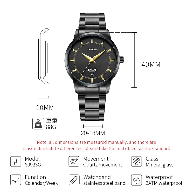 SINOBI Stainless Steel Mens Quartz Watches Top Brand Man's Wristwatches Original Design Male Best Gifts Clock