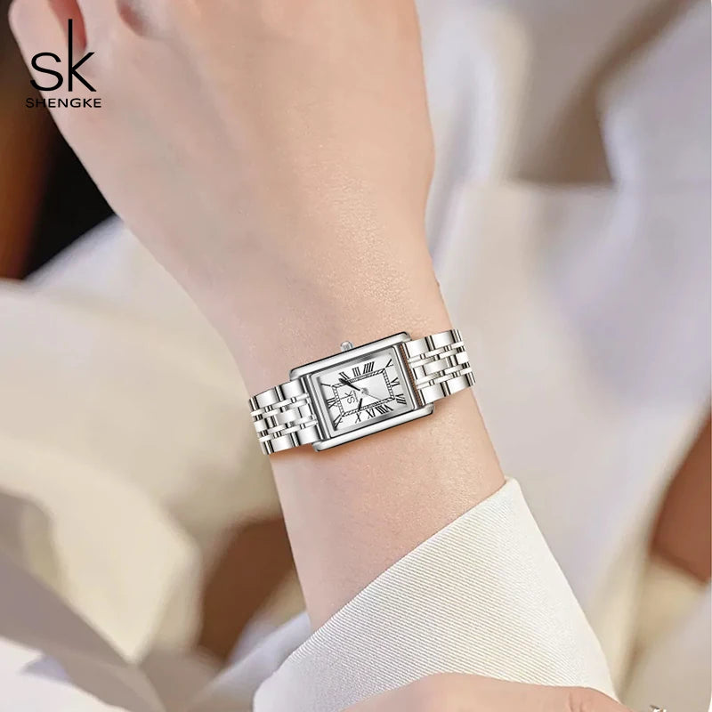 Shengke Ladies Watches Original Rectangle Leather Strap Women's Quartz  Wristwatches Best Gifts Clock Reloj Mujer Dropshipping