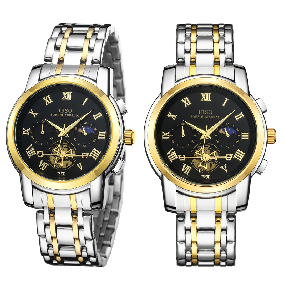 IBSO New 2026 Luxury Quartz Watch Multifunctional Watch 3ATM Waterproof Stop Calendar Solid Stainless Steel Strap Moon Phase