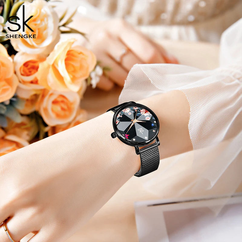 Shengke Fashion Diamond Women Watches Hot Sales Woman's Quartz Wristwatches Top Luxury Ladies Clock SK Original Mujer Montre
