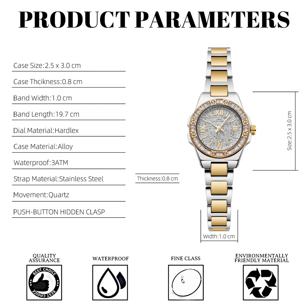IBSO 2026 Women Luxury Quartz Watches Stainless Steel Strap 3ATM Waterproof Zircon Dial Elegant Lady Clock S1161L