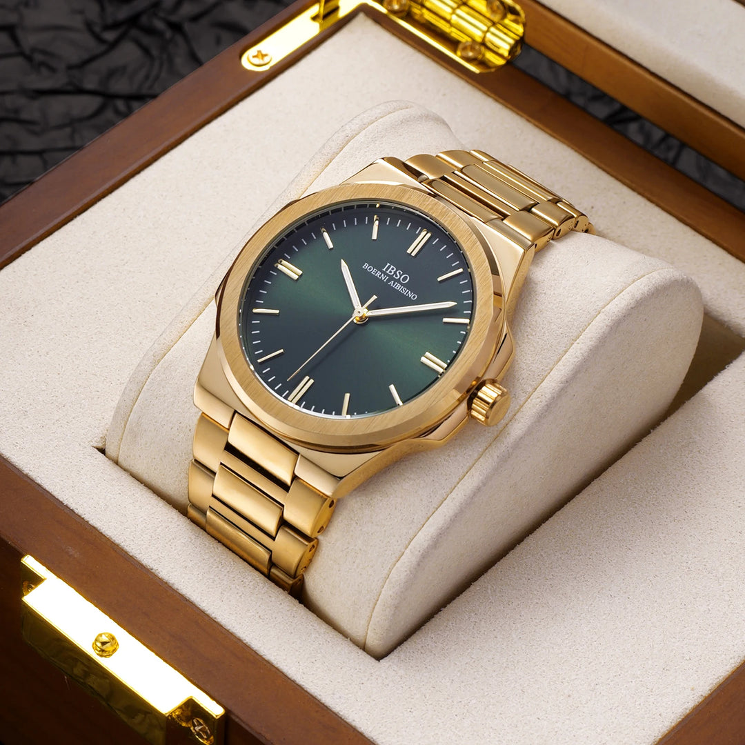 IBSO 2026 New Men Luxury Quartz Watch Brass Steel Case Stainless Steel Strap 3ATM Waterproof Japan Quartz Movement S1128G