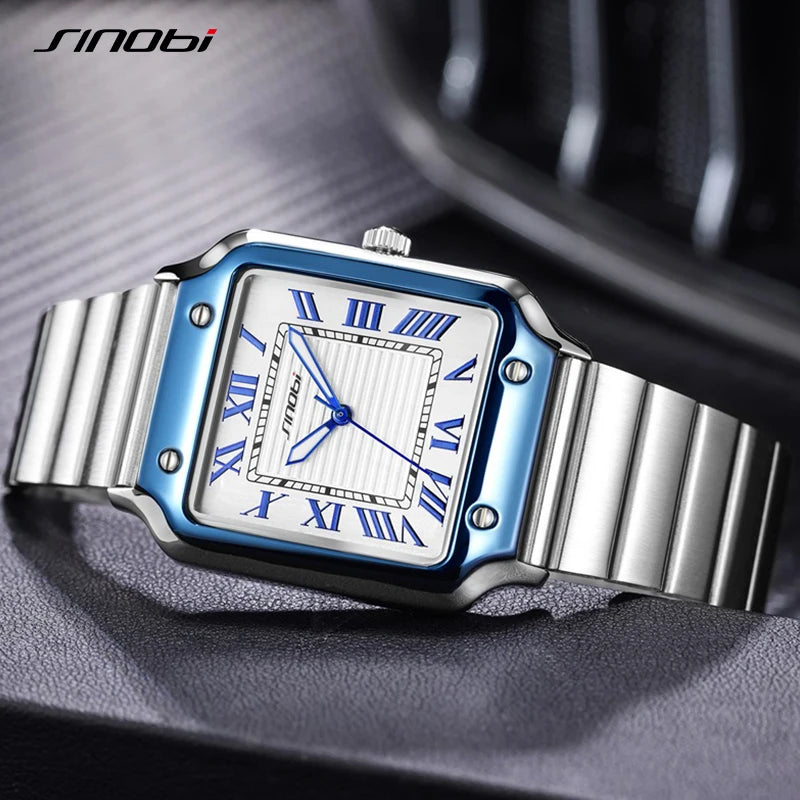 SINOBI Casual Design Men's Quartz Watches Fashion Stainless Steel Man's Wristwatches Business Square Male Relogio Masculino