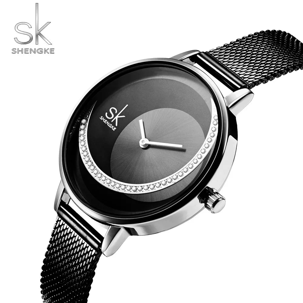 Shengke SK Fashion Top Luxury Brand Women Quartz Wristwatches Creative Design Thin Ladies Wrist Watch For Female Montre Femme