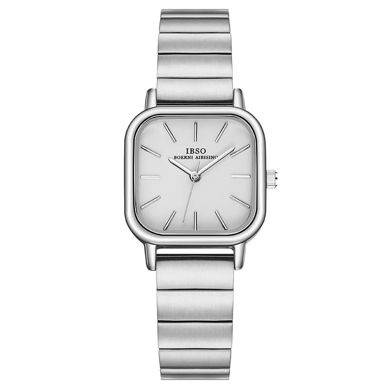 IBSO 2022 New Women Quartz Watches Waterproof Japanese Movement Stainless Steel Strap Square Dial Elegant Female Wristwatches