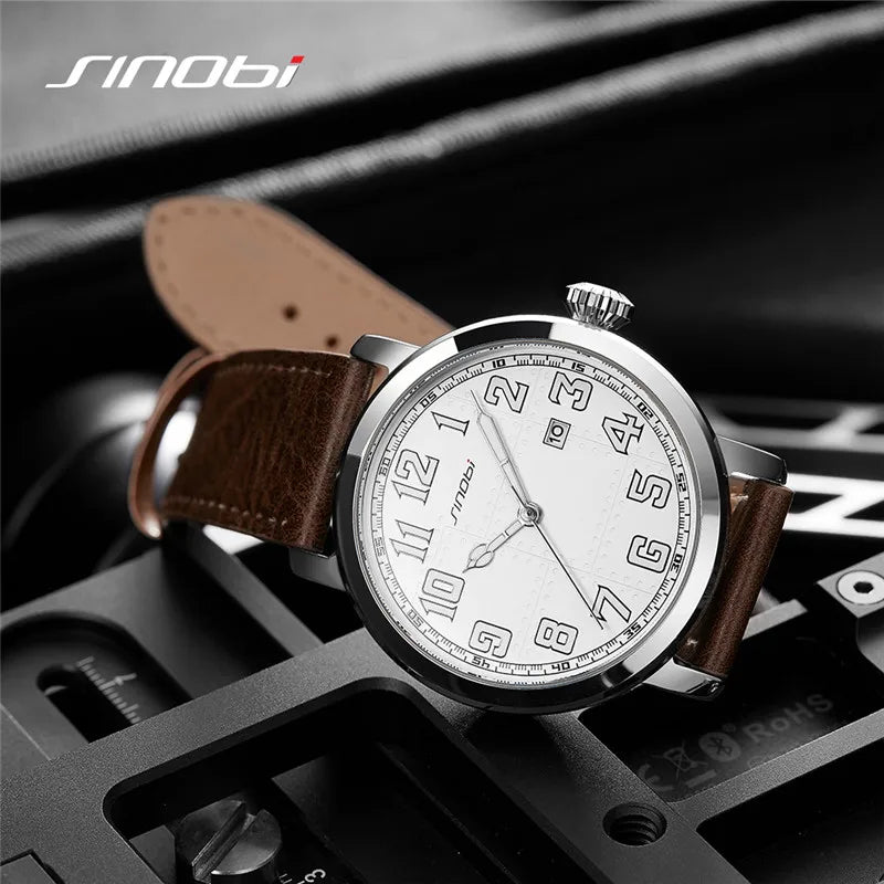Sinobi Genuine Leather Watch Men's Watch Fashion Simple Japan Imported Movement Sports Military Watches Male Wristwatches reloj
