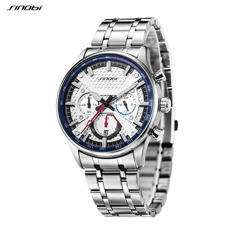 SINOBI New Arrival Fashion Mens Watches Chronograph Calender Casual Man's Quartz Wristwatches Luminous Hand Male Stainless Clock