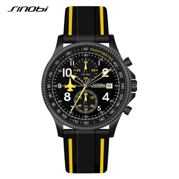 New sinobi creative design airplane chronograph men's watches original geneva calender man quartz wristwatches top sports clock