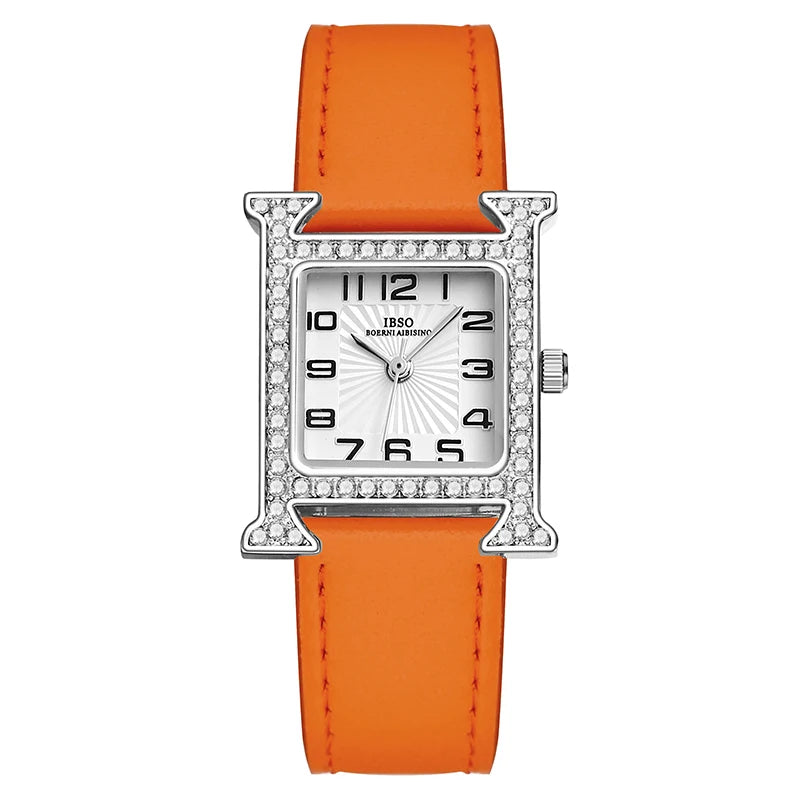 IBSO 2026 New Luxury Women Rectangle Watches Japanese Quartz Movement Ultra-Thin 3ATM Waterproof Full Diamond Genuine Leather