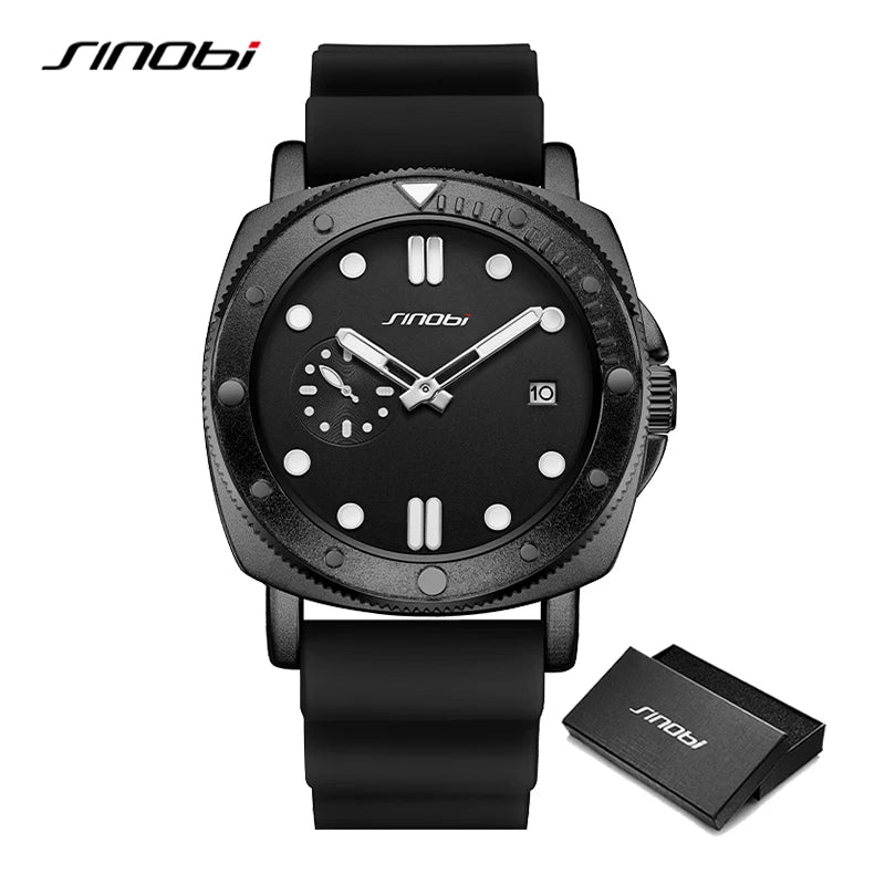 SINOBI Fashion Design Men's Watches Top Brand Rubber Strap Man's Quartz Wristwatches Creative Styles Male Best Gift Clock