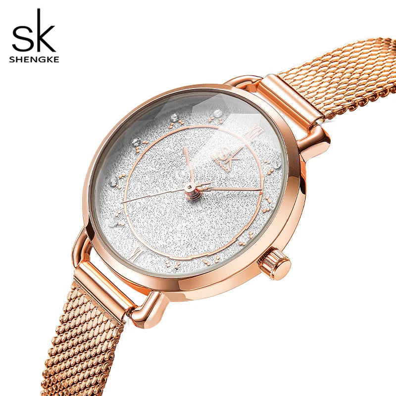 Shengke Fashion Women's Watches Top Luxury Design Woman Quartz Wristwatches Brand Elegant Gifts Clock for Female Rose gold Color
