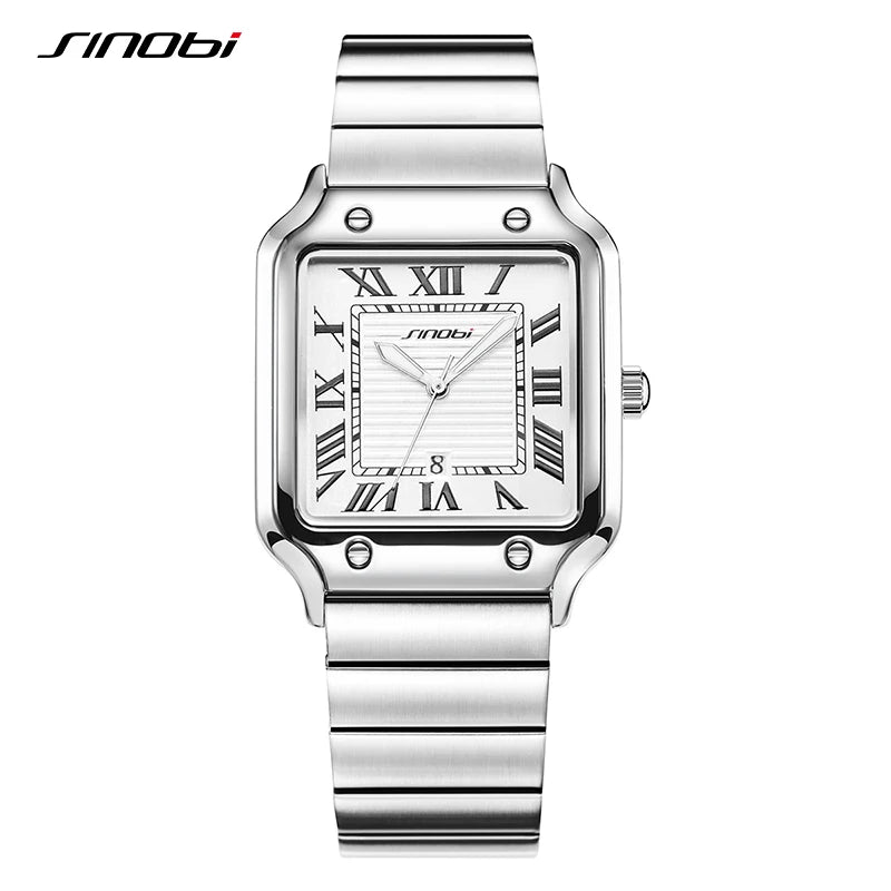 SINOBI Casual Design Men's Quartz Watches Fashion Stainless Steel Man's Wristwatches Business Square Male Relogio Masculino