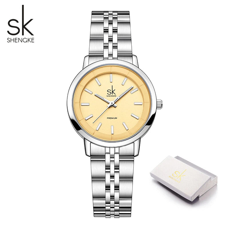 Shengke New Fashion Design Women's Quartz Watches Top Brand Womans Quartz Wristwatches Stainless Steel Female Best Gifts Clock