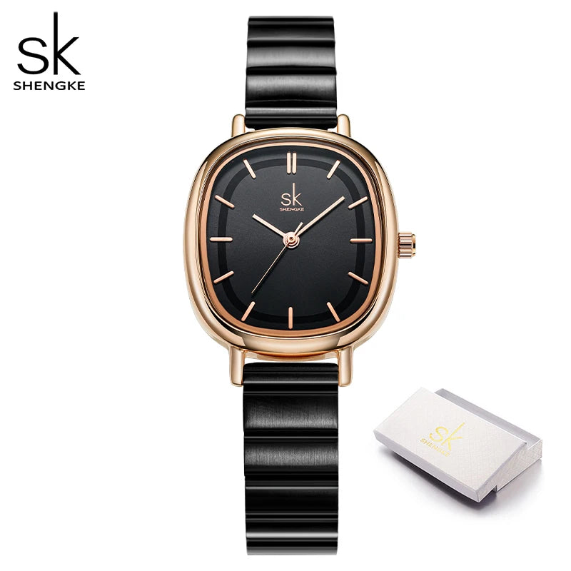 Shengke Relogio Feminino Women's Watches Fashion Black Top Luxury Ladies Quartz Wristwatches Elegant Woman's Clock HM New Design