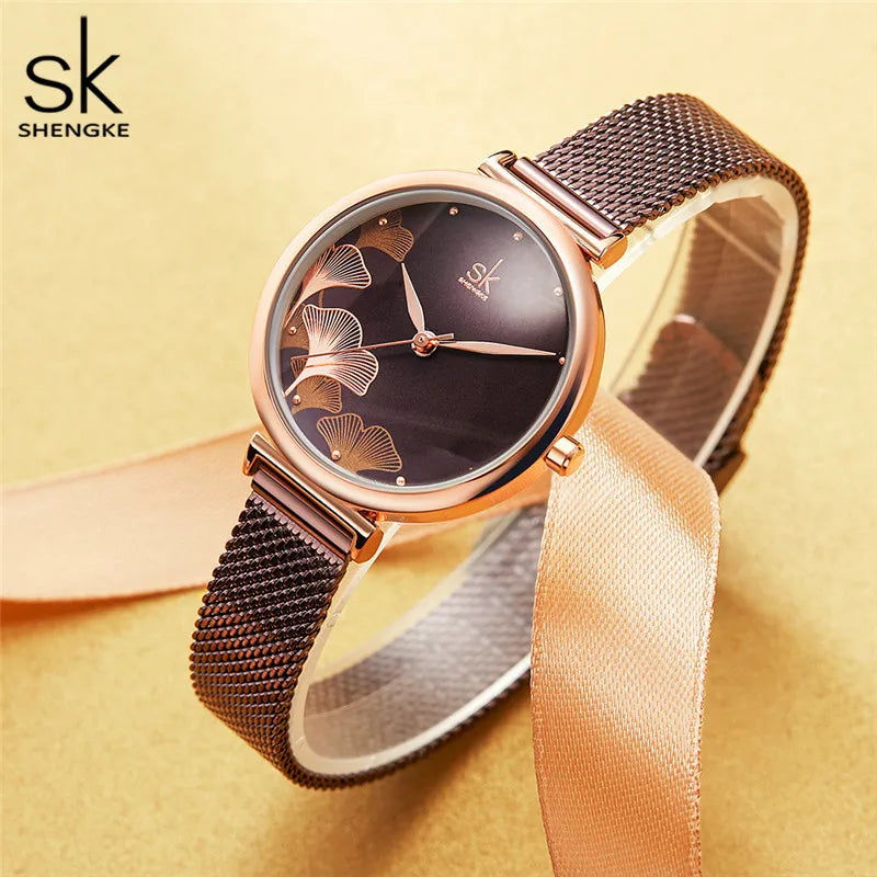 Shengke Originale Design Woman Watches Fashion Lucky Clover Fashion Women's Quartz Wristwatches Top Luxury Elengent Female Clock