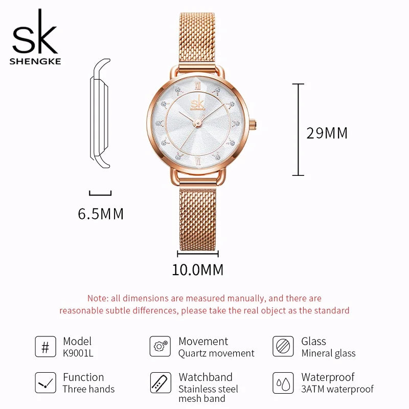 Shengke Fashion Women's Watches Top Luxury Design Woman Quartz Wristwatches Brand Elegant Gifts Clock for Female Rose gold Color